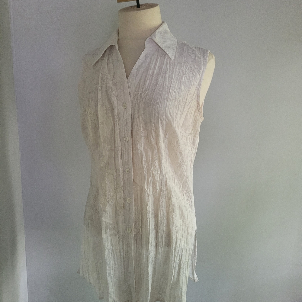Jane Blue Elegant White Sleeveless Blouse Size L